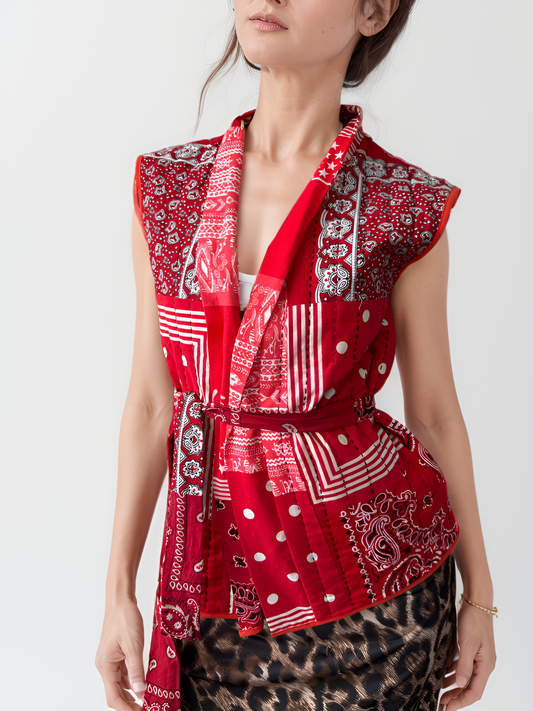 Hand-quilted patchwork Coquelicot